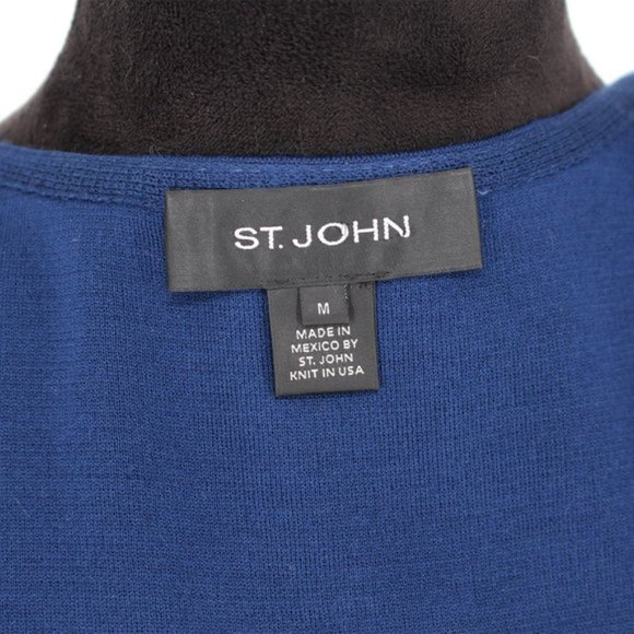 St. John Wool Blend Sweater Knit Color Block Stripe Cardigan Blazer Medium M - Picture 8 of 9